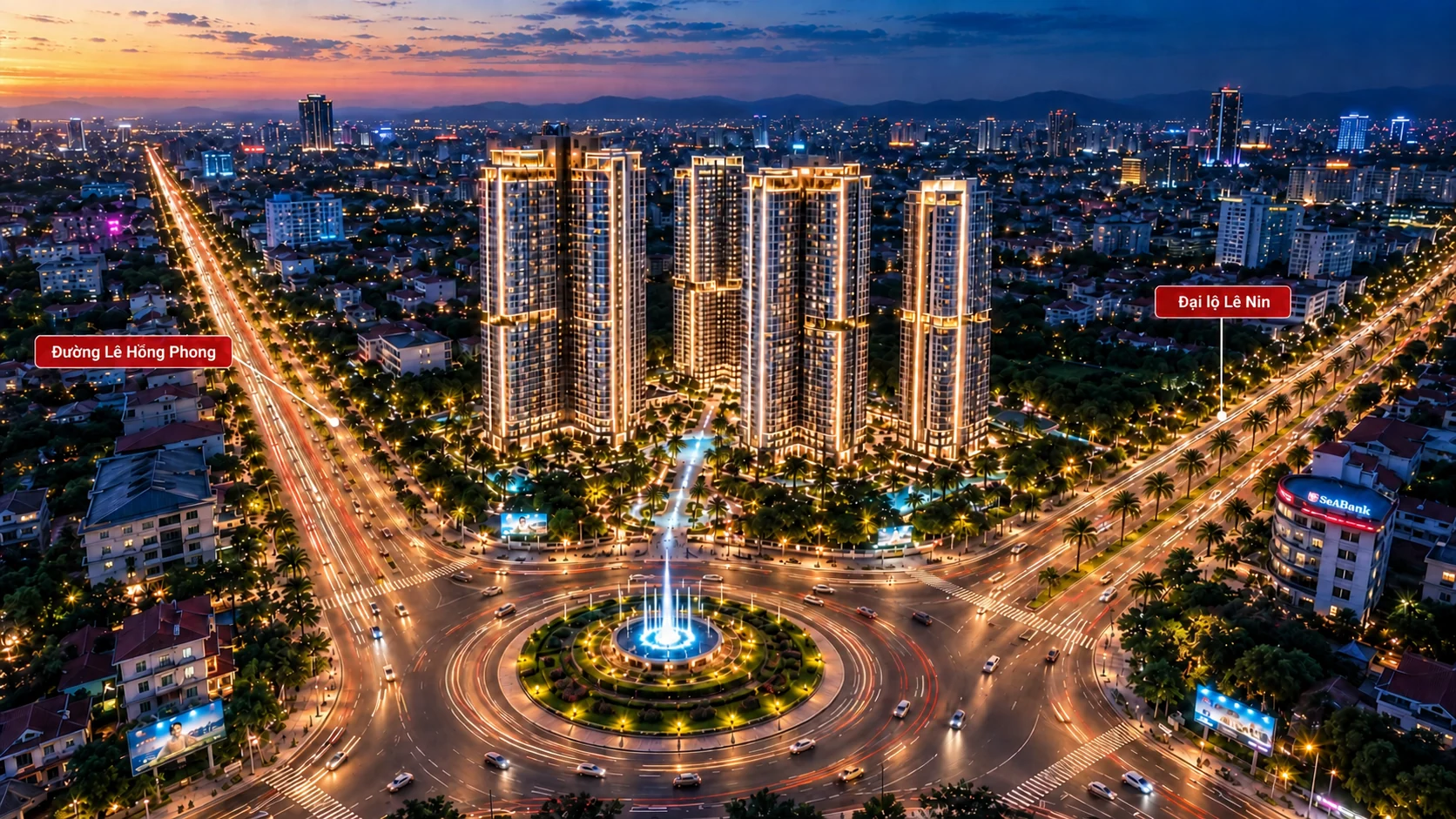 Vị trí chung cư Sun Trường Vinh tại đường Lê Hồng Phong và đại lộ Lê Nin