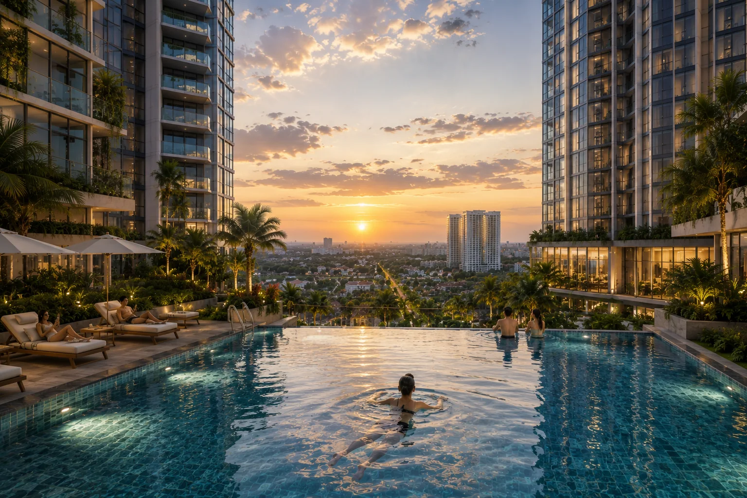 Bể bơi vô cực tại khu tiện ích chung cư Sun Trường Vinh